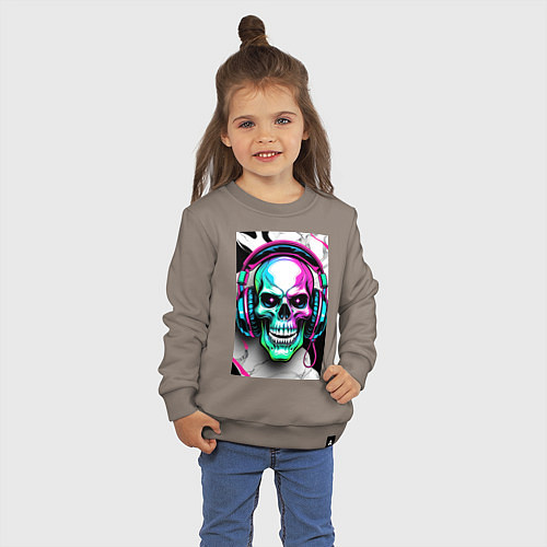 Детский свитшот Череп в наушниках / Утренний латте – фото 3
