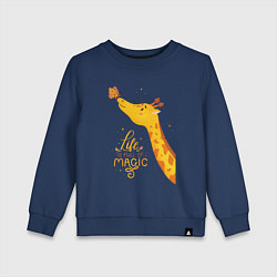 Свитшот хлопковый детский Пятнистые друзья - жираф и бабочка, цвет: тёмно-синий