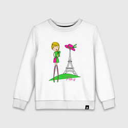 Свитшот хлопковый детский Прогулка по Парижу, цвет: белый