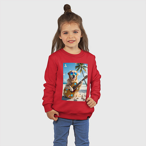 Детский свитшот Собака играет на гитаре / Красный – фото 3