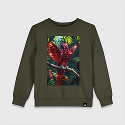 Свитшот хлопковый детский Попугай из драгоценных камней, цвет: хаки