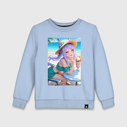 Свитшот хлопковый детский Девушка-пони кушает мороженое, цвет: мягкое небо