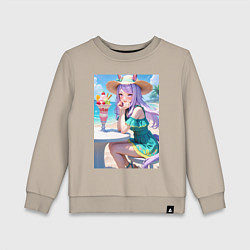Свитшот хлопковый детский Девушка-пони кушает мороженое, цвет: миндальный