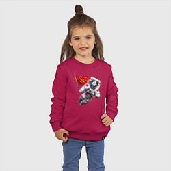 Свитшот хлопковый детский Далматинец космонавт с красным флагом СССР, цвет: маджента — фото 2