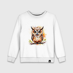 Свитшот хлопковый детский Акварельная сова, цвет: белый