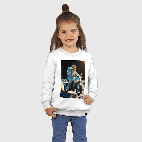 Детский свитшот Космонавт ездит на мотоцикле по Луне / Белый – фото 3