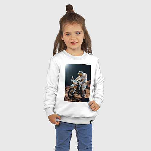 Детский свитшот Космонавт ездит на мотоцикле по Луне / Белый – фото 3
