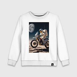 Свитшот хлопковый детский Космонавт ездит на мотоцикле по Луне, цвет: белый