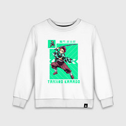 Свитшот хлопковый детский Клинок рассекающий демонов Тандзиро с катаной, цвет: белый