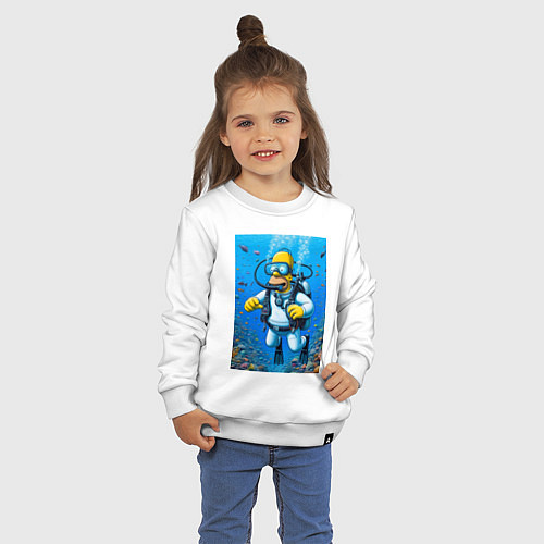 Детский свитшот Homer diving - ai art fantasy / Белый – фото 3