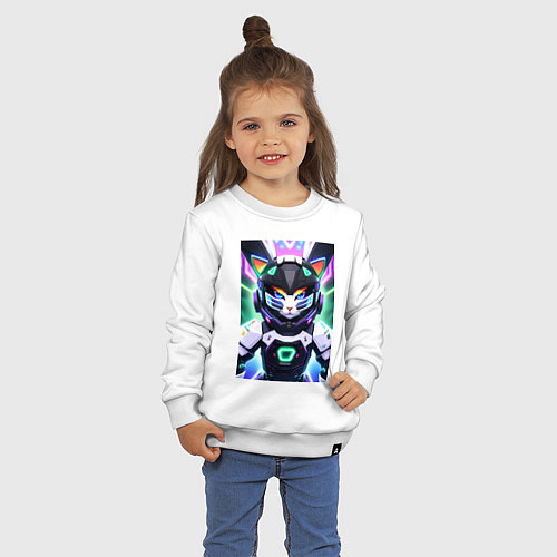 Детский свитшот Cool angry kitten - cyberpunk / Белый – фото 3