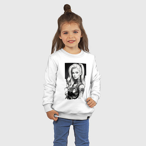 Детский свитшот Barbie - sketch ai art cyberpunk / Белый – фото 3