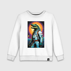 Свитшот хлопковый детский Крокодил бравый космонавт - нейроарт, цвет: белый