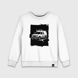 Свитшот хлопковый детский Скорая помощь в черном квадрате, цвет: белый