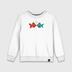 Свитшот хлопковый детский Красная и бирюзовая рыбки с сердечками, цвет: белый