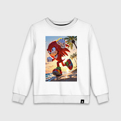 Свитшот хлопковый детский Ехидна Наклз бежит по пляжу с пальмами, цвет: белый