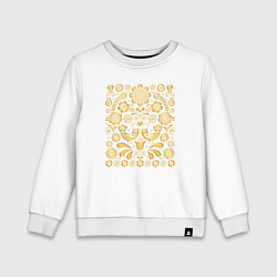 Свитшот хлопковый детский Обережный узор позолота - птицы счастья, цвет: белый