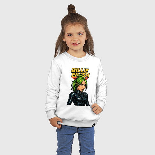 Детский свитшот Билли Айлиш в стиле комикса / Белый – фото 3