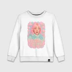 Свитшот хлопковый детский Билли Айлиш в розовыми волосами, цвет: белый