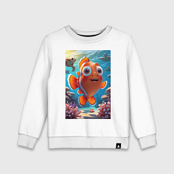 Свитшот хлопковый детский Рыбка клоун плавает с черепахами, цвет: белый