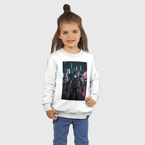 Детский свитшот Железный человек посреди ночного города / Белый – фото 3