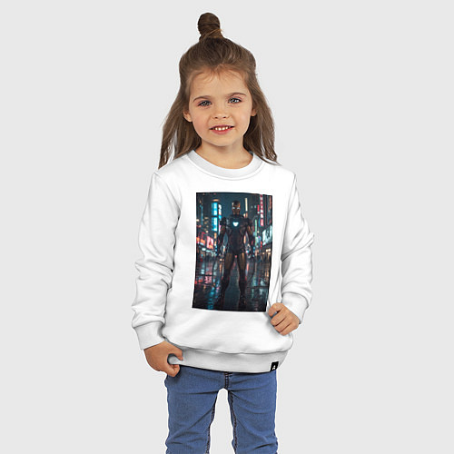 Детский свитшот Железный человек посреди ночного города / Белый – фото 3