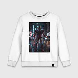 Свитшот хлопковый детский Железный человек посреди ночного города, цвет: белый