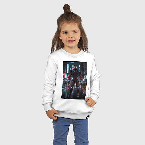 Детский свитшот Железный человек посреди ночного города / Белый – фото 3