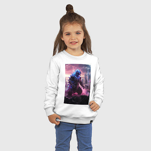 Детский свитшот Годзилла посреди мегаполиса / Белый – фото 3