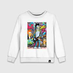 Свитшот хлопковый детский Бендер с гитарой и Фрай - граффити, цвет: белый