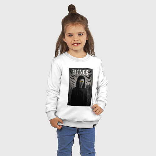 Детский свитшот Bones с желтыми горящими глазами / Белый – фото 3