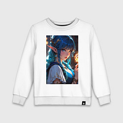 Свитшот хлопковый детский Прекрасная эльфийка-маг с шаром огня, цвет: белый