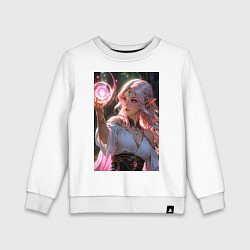 Свитшот хлопковый детский Нежная эльфийка с магической сферой, цвет: белый