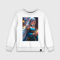 Свитшот хлопковый детский Прекрасная эльийка-маг с шаром огня, цвет: белый