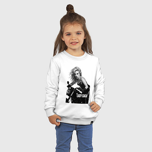 Детский свитшот Леди Гага на байке / Белый – фото 3