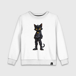 Свитшот хлопковый детский Черный кот с желтыми глазами в черном одеянии, цвет: белый