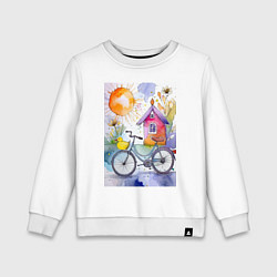 Свитшот хлопковый детский Утенок на велосипеде - акварель, цвет: белый