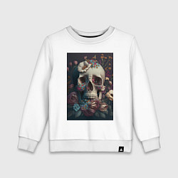 Свитшот хлопковый детский Череп в цветах, цвет: белый