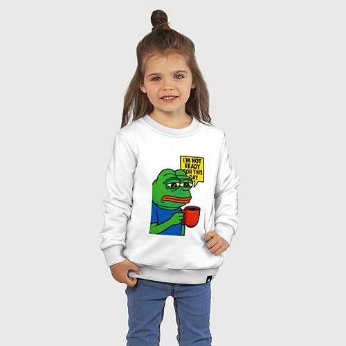 Детский свитшот Лягушка Pepe - я не готов к этому дню / Белый – фото 3