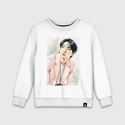 Свитшот хлопковый детский Портрет Jungkook акварель, цвет: белый