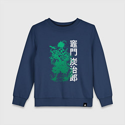 Свитшот хлопковый детский Клинок рассекающий демонов - зеленый, цвет: тёмно-синий