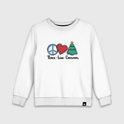 Свитшот хлопковый детский Мир, любовь, Рождество, цвет: белый
