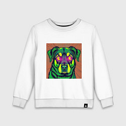 Свитшот хлопковый детский Пёс с долларами в глазах: поп-арт в неоновом стиле, цвет: белый
