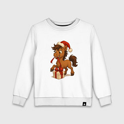Свитшот хлопковый детский Лошадка распаковывает подарок, цвет: белый
