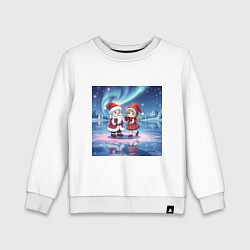 Свитшот хлопковый детский Дед Мороз и Снегурочка: новогодний танец на льду, цвет: белый