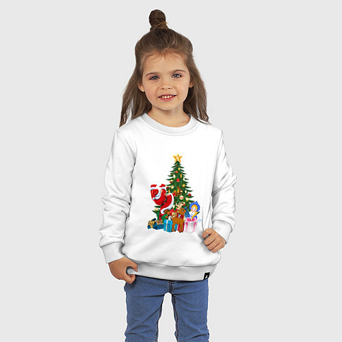 Детский свитшот Санта Клаус и снегурочка радуются новому году / Белый – фото 3