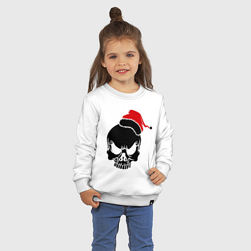 Детский свитшот Череп в новогодней шапке / Белый – фото 3