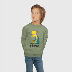 Свитшот хлопковый детский Mr. Burns: I get money, цвет: авокадо — фото 2