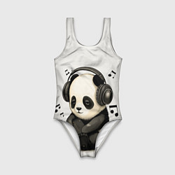 Купальник для девочки Милая панда в наушниках, цвет: 3D-принт