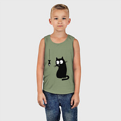 Майка детская хлопок Кот и рыба, цвет: авокадо — фото 2